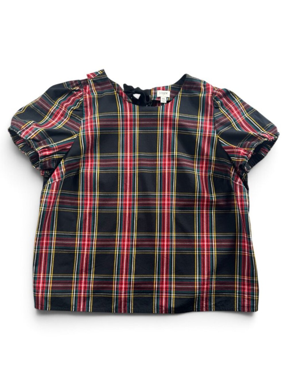 J.Crew Tartan Cotton-Blend Poplin Puff-Sleeve Top Stewart Plaid Women's XXL